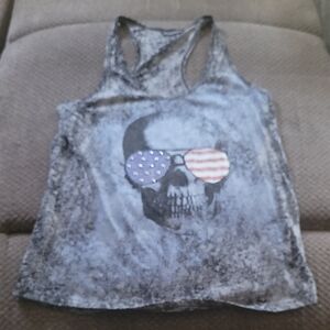 Gray Skull Tank Top with American Flag Sunglasses